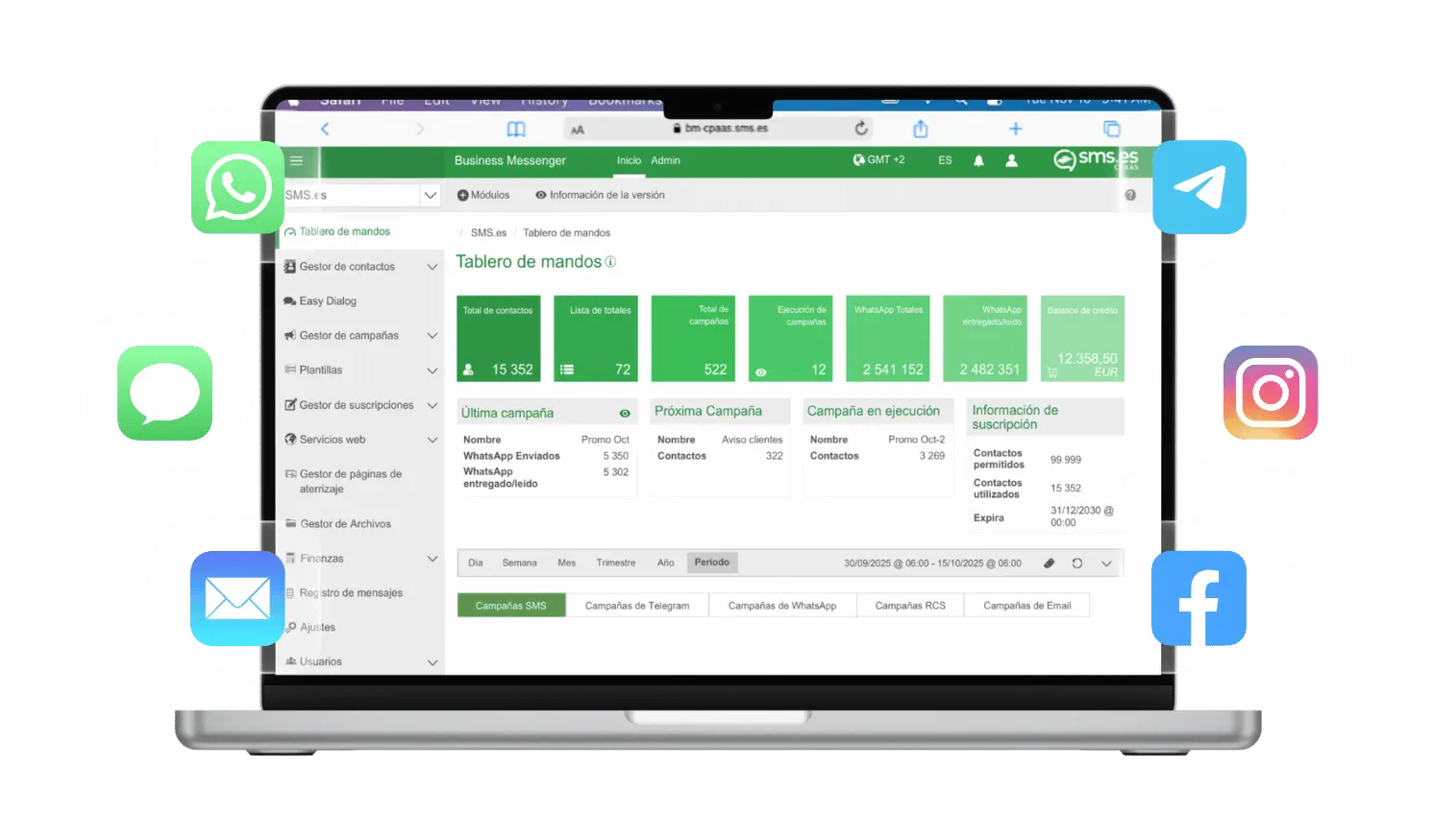 Plataforma sms.es para envío de SMS masivo